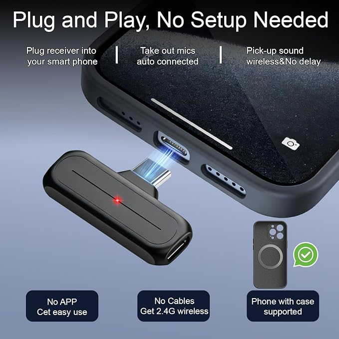 Wireless Mini Lavalier Microphone for iPhone, Android w/ Charging Case | Microphone for Content Creators, 65ft Clip on Dual Mics for TikTok, YouTube, Noise Reduction,Clear Voice, 6H Working Time - Image 3