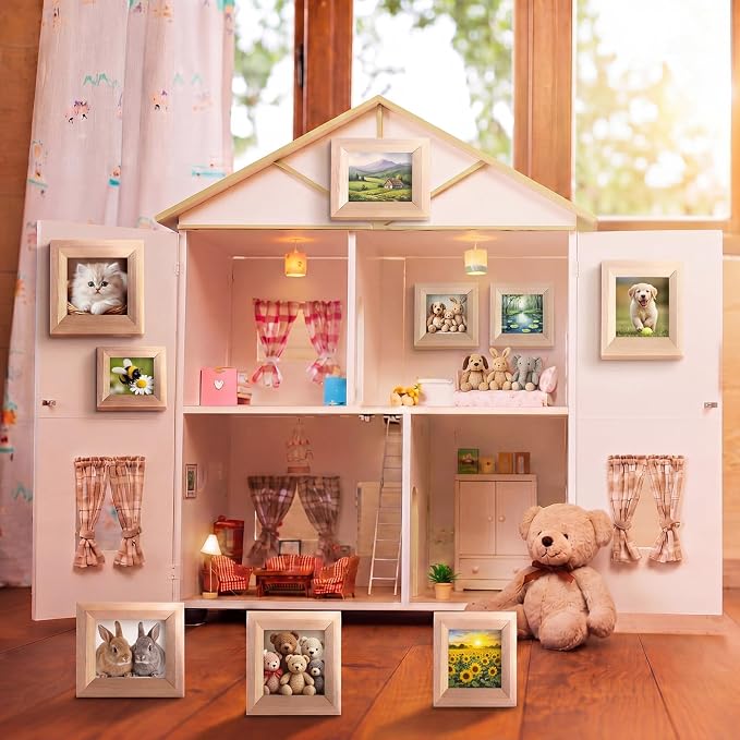 Halloscume 16 Pcs Dollhouse Picture Frames 1:12 Scale Miniature Picture Frames for Dollhouse Small Photo Frame Mini Wooden Dollhouses Accessories Mini House Decoration Simulation (Assorted Sizes) - Image 5