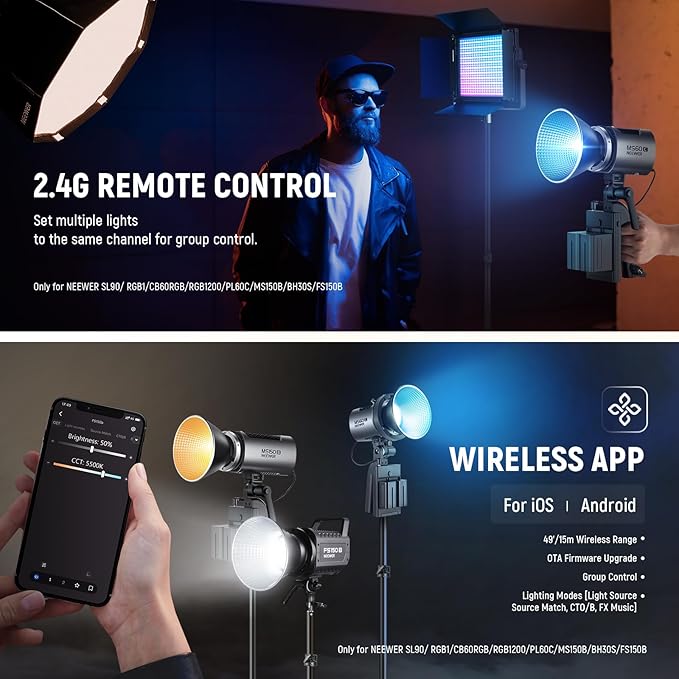 NEEWER MS60C RGBWW LED Video Light with 2.4G/App Control, 65W Metal Mini | RGB COB Continuous Output Lighting, Bowens Mount Handheld Spotlight, 2700K-6500K 8300lux CRI 97+/TLCI 98+ 17 Effects + RGBCW - Image 6