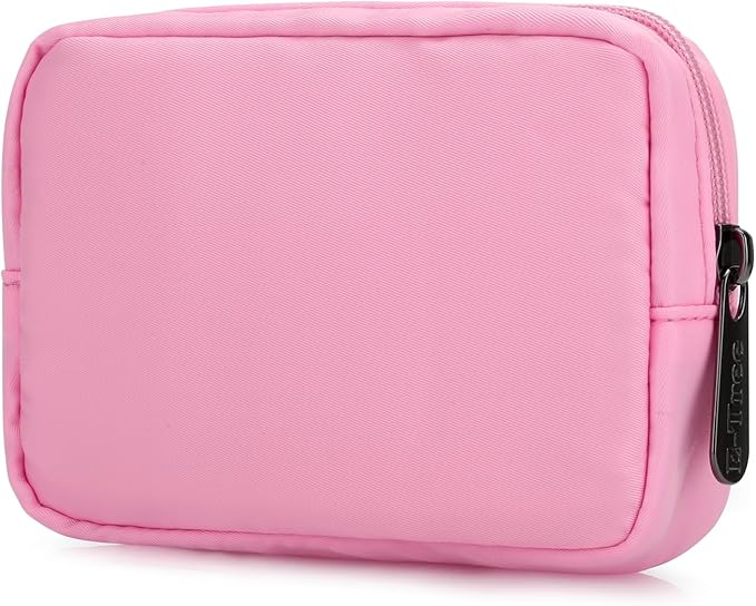 E-Tree Cute Small Makeup Bag, Cosmetic Toiletry Skin Care Make up Little Items Pouch for Purse,Zipper Mini Tech Charger Cable Electronic Organizer Case,Travel Accessories,Pink by E-Tree