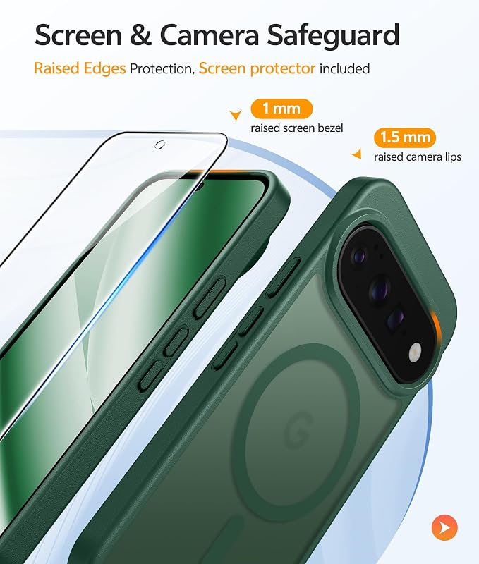FNTCASE for Google Pixel 11 Pro XL Case, Fit for Magsafe, Screen Protector | Translucent Matte Magnetic Back, 14FT Military Grade Drop Protection, Shockproof Protective Phone Cover, Green - Image 4