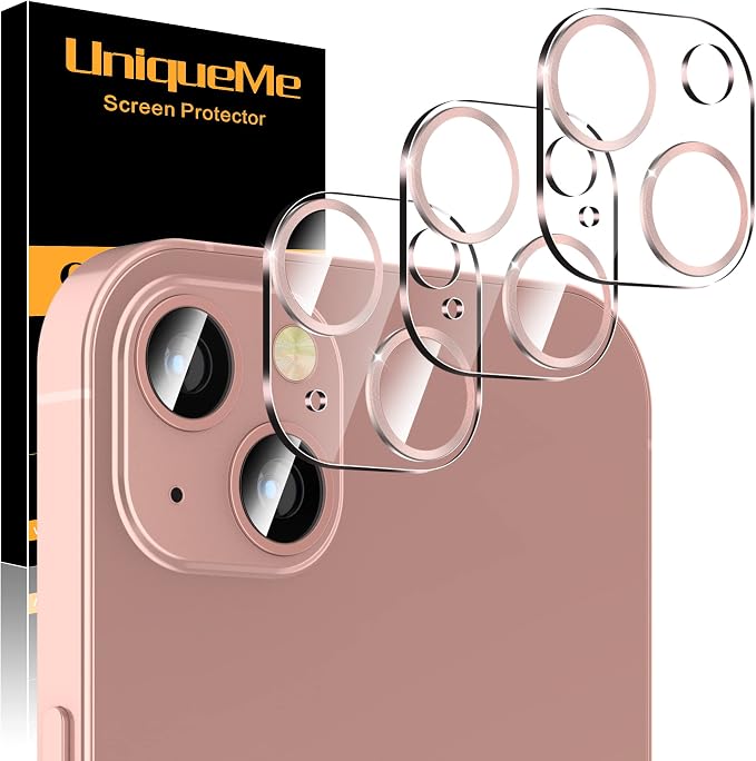 UniqueMe 3 Pack for iPhone 13 6.1"/13 Mini 5.4" Camera Lens Protector-Pink | Camera Lens Protector, Tempered Glass, Case Friendly, New Version, Scratch-Resistant, Easy Installation by UniqueMe