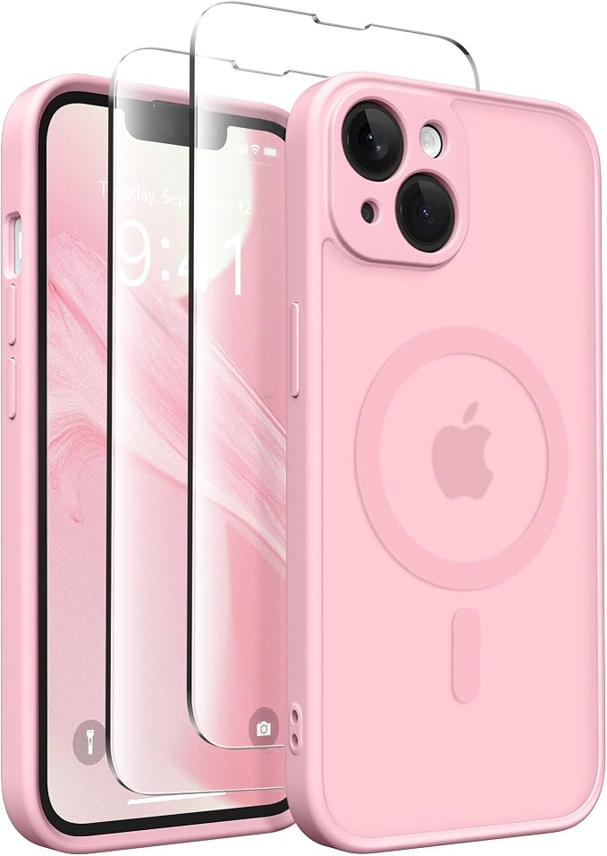 CAPRARO for iPhone 14 Case, Compatible with MagSafe | Upgraded [Full Camera Protection] Shockproof Protective Slim Translucent Matte Magnetic Phone Case 6.1'', Peach Pink by CAPRARO