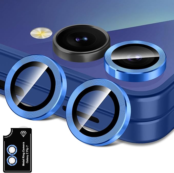 for Samsung Galaxy Z Flip 7 Camera Lens Protector, Individual Metal Ring Tempered Glass Lens Cover, [Strong Adsorption] Scratch Resistant Ultra-Thin HD Clear Lens Cover, 1 Set-Titanium Blue by Btscase