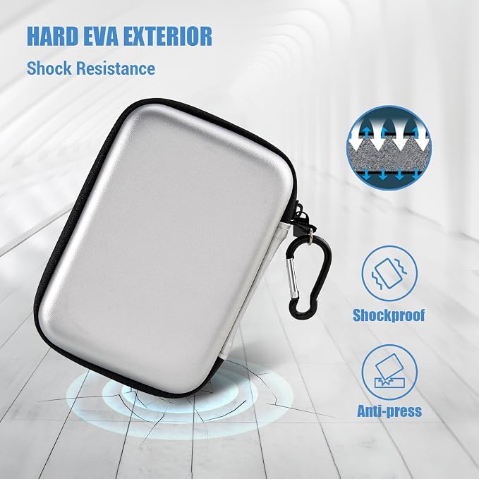 ProCase External Hard Drive Travel Case for 2.5" HDD/SSD -Silver | Fits Seagate Portable, Samsung T9, WD Elements, My Passport, Toshiba Canvio Basics, 1TB-5TB Drives, USB 3.0 HDD/SSD Storage - Image 4