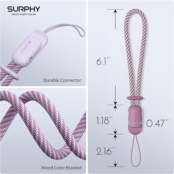 SURPHY 2 Pack Phone Lanyard, Phone Wrist Strap for Case, Camera Wrist Strap | Ultra-Light 2-Color Braided Phone Strap, Cellphone Charm Strap, Anti-Lost Wrist Lanyard for Women and Men,Lilac Lilac Purple - Image 5
