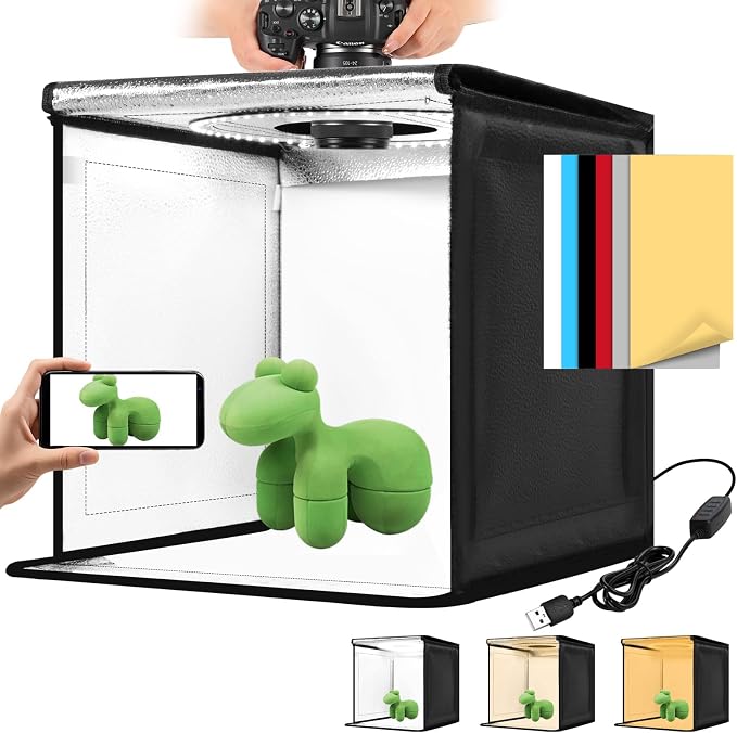 Photo Light Box, 12/16/20/24/32/47 Inch Photography Light Box with CRI>95 120 Light Beads. Dimmable Shooting Tent Kit with White and Warm Light. 6 Backdrops Photo Booth for Studio Products Display by Unknown