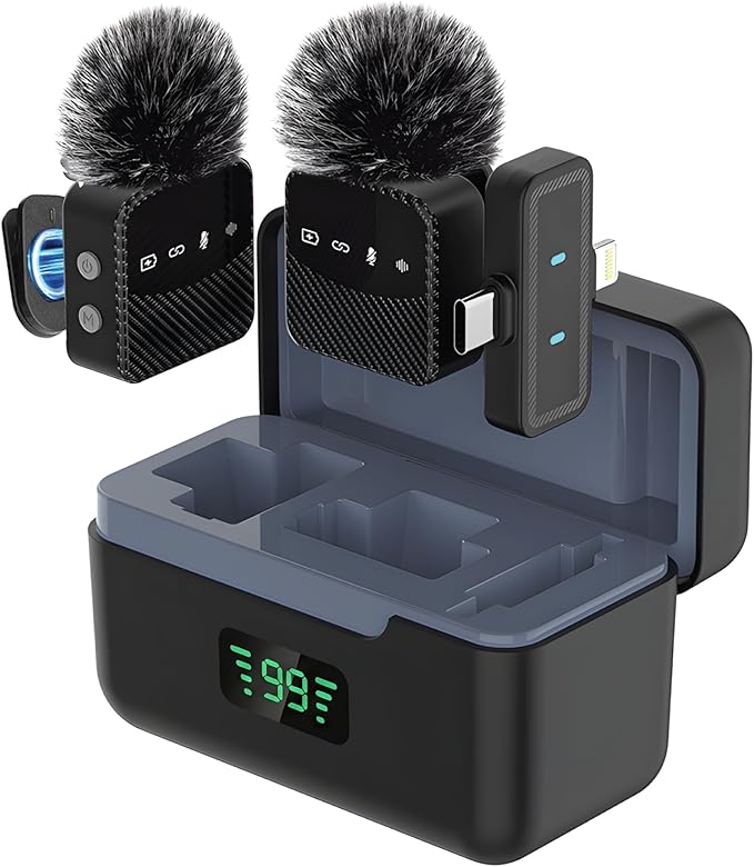 Wireless Lavalier Microphone for iPhone Android Mini Mic with Charging Case | Auto pairing clip-on mini mic, noise reduction, windproof net, works with laptops, for video recording and vlogging by MZYSKJ