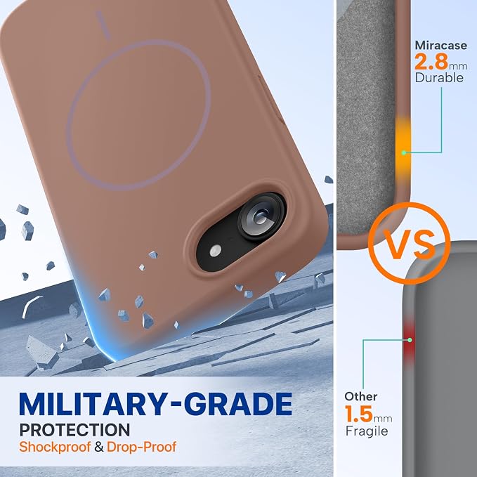 miracase Magnetic for iPhone 17e Case & iPhone 16e Case, [Soft Anti-Scratch Microfiber Lining], Compatible with MagSafe, Silicone Shockproof Protection Phone Case for iPhone 17e/16e, Chocolate - Image 2