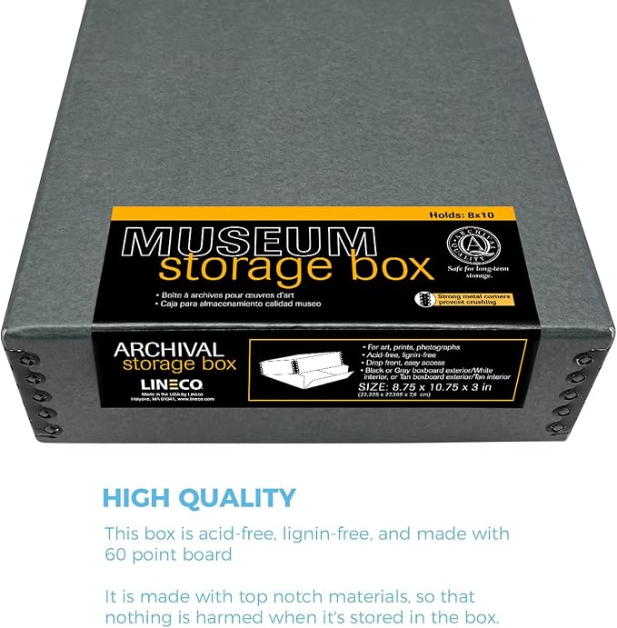 Lineco Drop Front Archival Storage Box, 8.75x10.75x3 in, Gray, 2 Pack | Acid-Free with Metal Edge, Preserves Picture Longevity, Organize Photos, Newspapers, Prints, Documents, Crafts, DIY - Image 5