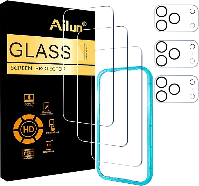 Ailun Screen Protector + Camera Lens Protector for iPhone 17 Pro, 3+3 Pack | 6.3 inch, Installation Frame, Sensor Protection, Dynamic Island Compatible, Tempered Glass, Case Friendly by Ailun
