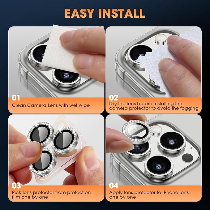 iPhone 16 Pro/16 Pro Max Camera Lens Protector Bling Diamond, Gray | Individual Metal, 9H Hardness, Scratch Resistant, Shockproof, Drop Protection, Case Friendly, Stylish Accessories - Image 7