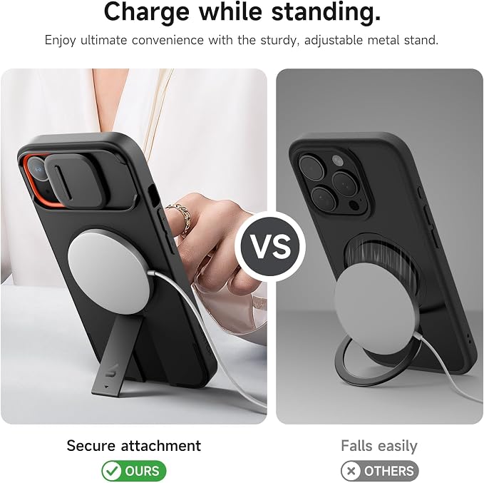 SURITCH for iPhone 13/14 Case with Magnetic Camera Slide Cover and Adjustable Kickstand, Compatible with MagSafe, Shockproof Bumper Case Slim Protective Cover for iPhone 13/14 6.1 Inch, Black - Image 5