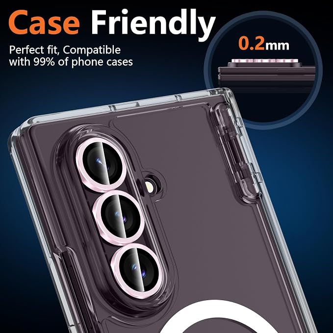 for Samsung Galaxy Z Fold 8 Ultra Camera Lens Protector, Individual Metal Ring Tempered Glass Lens Cover, [Strong Adsorption] Scratch Resistant Ultra-Thin HD Clear Lens Cover, 1 Set-Pink - Image 6