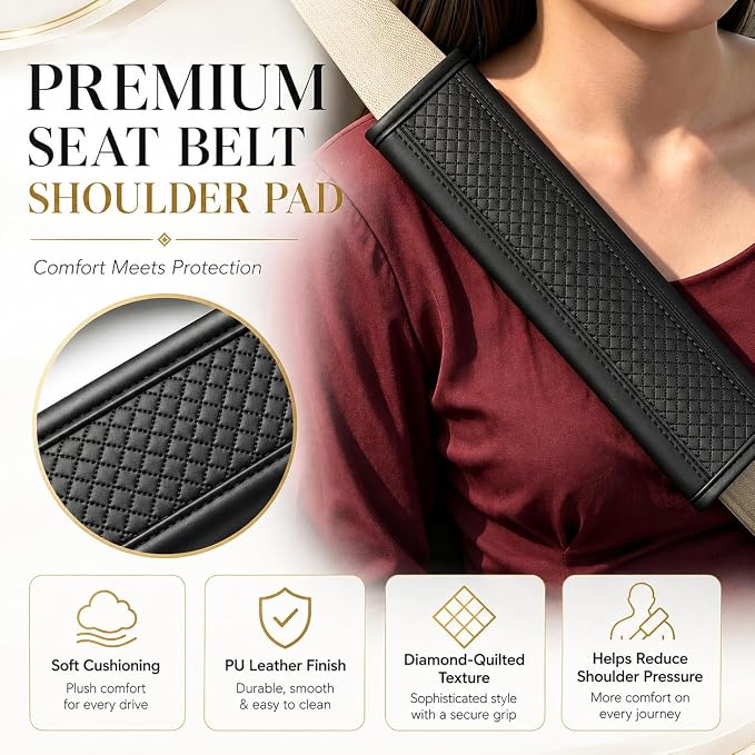 Seat Belt Pads Leather Seat Belt Covers More Comfort Driving Cushion Helps Protect Your Neck and Shoulders Suit for Car, Truck, SUV, Airplane,Camera Backpack Straps-2Pcs - Image 3
