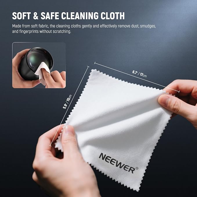 NEEWER 12 in 1 Camera Lens Cleaning Kit for Electronics, Phones, Tablets, 1x Lens Brush Pen + 1x Air Blower + 1x Cleaner Spray + 3X 24mm Full Frame Sensor Swab + 6X Cleaning Cloth, HM-49 - Image 8