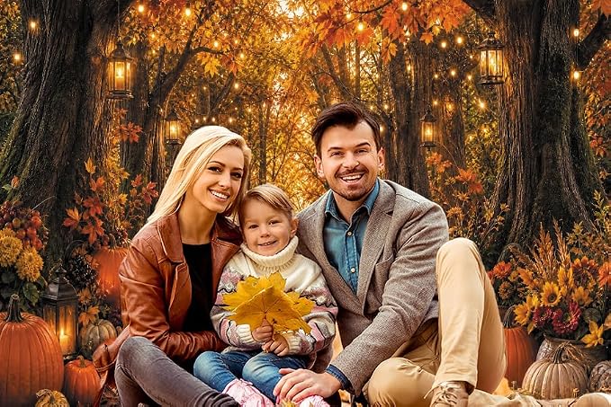 Fall Autumn Forest Photography Backdrop 8x8ft Autumn Woodland Pumpkin Maple Leaves Background Fall Thanksgiving Orange Flowers Seasonal Party Decorations Banner Vinyl - Image 6