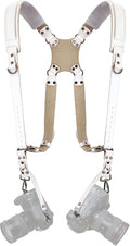 Padwa Lifestyle White Dual Camera Harness for Two Cameras - Wide Strap with Thick Shoulder Padded,Full Grain Leather Double Harness,Multi Camera Gear for DSLR Strap for Photographers by PadwaLifestyleCameraStrap