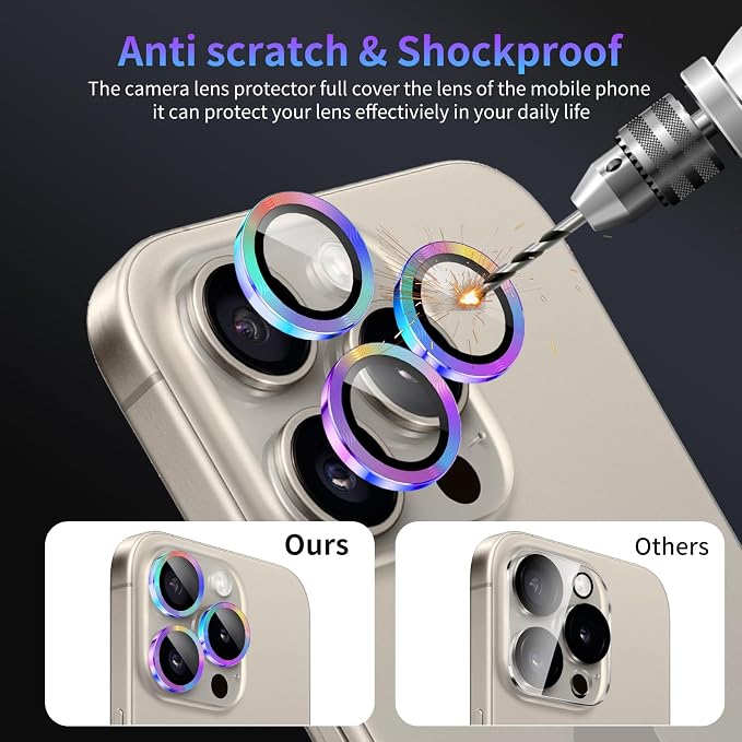 Camera Lens Protector for iPhone 15 Pro/iPhone 15 Pro Max,1 Pack | Tempered Metal Glass Camera Cover, HD Clear Anti-Scratch Lens Screen Protector Film,Case Friendly,Colorful Titanium - Image 4