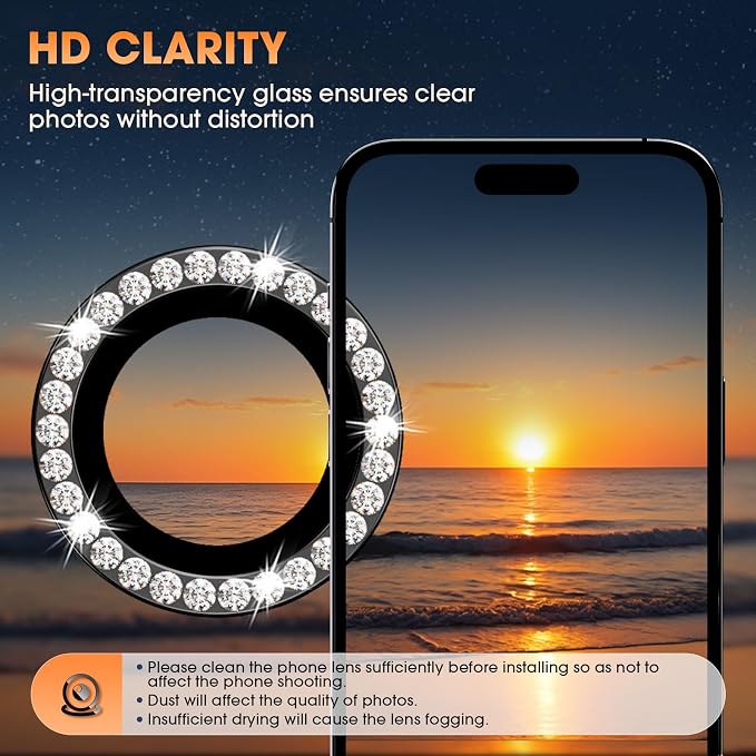 iPhone 16 Pro/16 Pro Max Camera Lens Protector Bling Diamond, Black | Individual Metal, 9H Hardness, Scratch Resistant, Shockproof, Drop Protection, Case Friendly, Stylish Accessories - Image 3