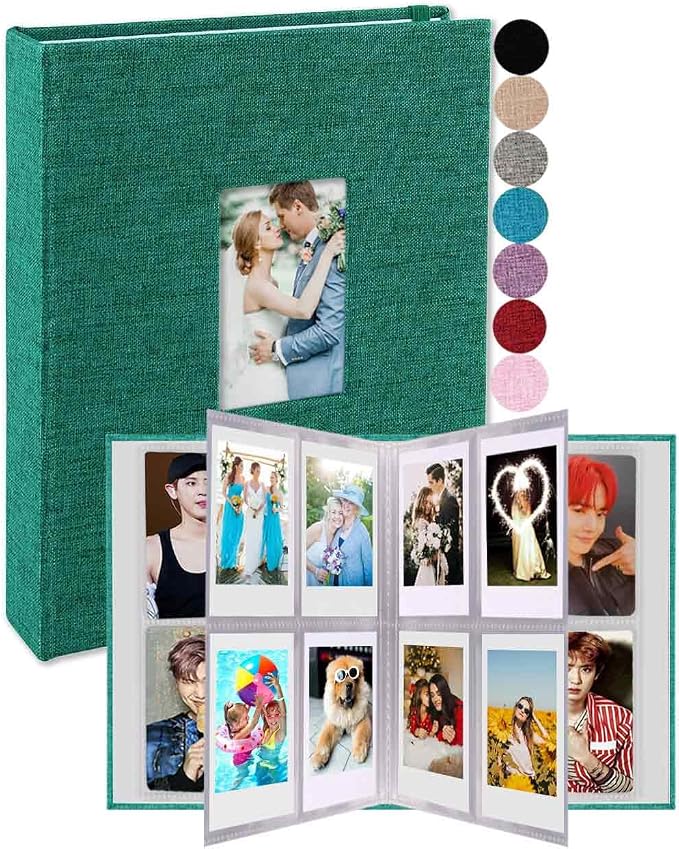 GPIRAL Mini Photo Album 208 Vertical Photos - Linen 2x3 Photo Album Compatible with K-pop Photocards, Fujifilm Instax Mini Film 7s 8 9 11, Polaroid Snap/PIC 300, HP Sprocket, Zip Printer, Dark Green by GPIRAL