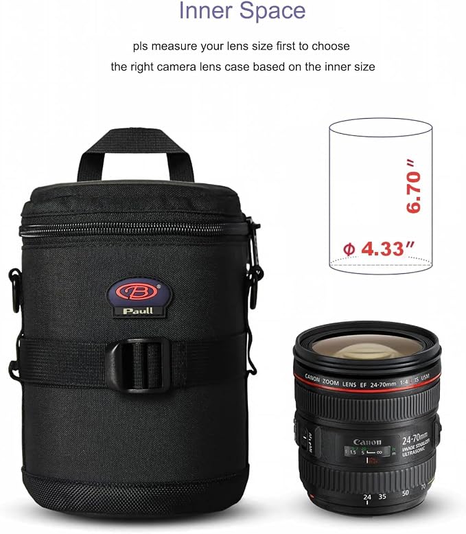 Camera Lens Pouch for DSLR Lenses Up to 4.33" x 6.70" | Durable Water-Resistant Lens Case with Thick Padding, Zip Closure & Shoulder Strap for DSLR Lens Protection - Image 2