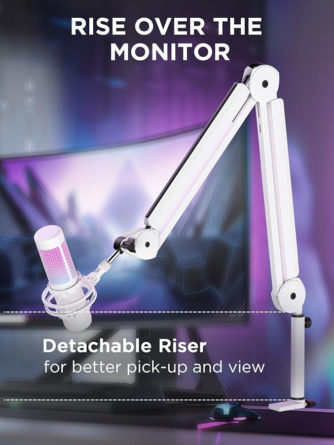 InnoGear Mic Arm Microphone Boom Arm Cable Management for Blue Yeti, White | Desk Mount, for Shure Fifine, Professional Appearance, Extendable, Horizontal Reach 32.3", 3.5 lb Weight Capacity, Heavy-Duty - Image 3