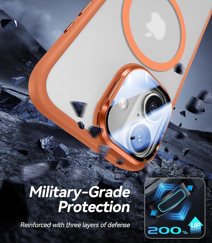 VOFATA [Upgraded Full Camera Protection] for iPhone 17 Case with Camera Cover Stand [Fit for MagSafe][10FT Mil-Grade Protection] Translucent Magnetic iPhone 17 Phone Case, Orange - Image 5