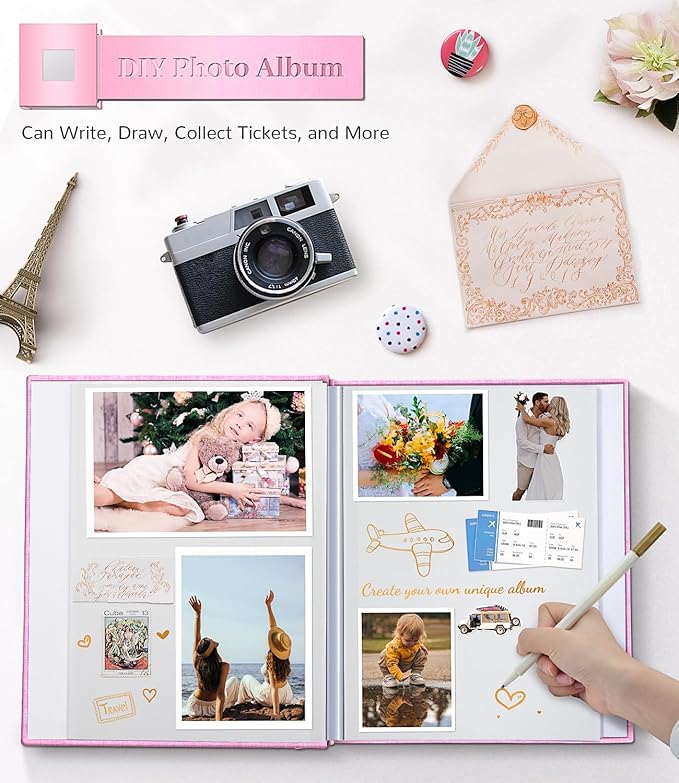 Artfeel Photo Album Self Adhesive Scrapbook Album for 3x5 4x6 5x7 8x10 Pictures,60 Pages Linen Cover with Display Window DIY Photo Book,Ideal Gifts for Family Travel Wedding Baby - Image 4