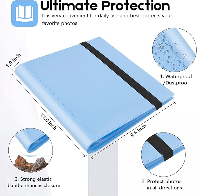 Aevdor 8x10 Photo Album and Art Portfolio, Holds 68 Photos, Blue | Lightweight Plastic Cover, Elastic Closure, Clear Pockets for Photos, Artwork, Portraits, Certificates & Sketches - Image 3