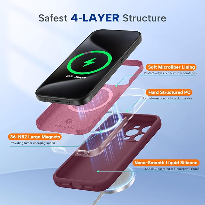 Miracase Magnetic for iPhone 15 Pro Case, Silicone, Soft Microfiber Lining - Image 3