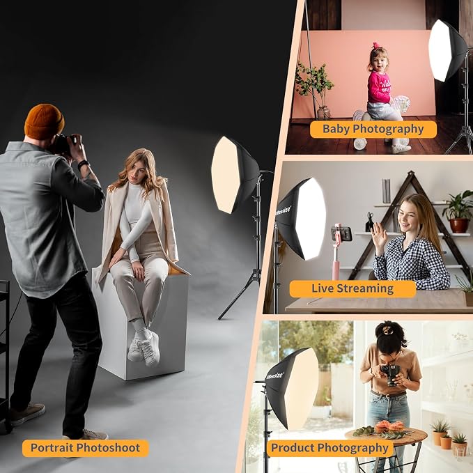 UBeesize Softbox Photography Lighting Kit, 20'' x 20'' Professional Softbox Lighting Kit with 85W 3000-7500K LED Bulbs, Studio Lights for Photography/Live Streaming/Video Recording - Image 7