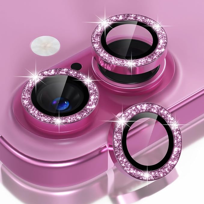 Choiche for iPhone 16/16 Plus Camera Lens Protector Bling, Glitter-Pink | Ultra HD, 9H Tempered Glass Camera Cover Screen Protector Metal Individual Ring Decoration Accessories, 2-Lens, 6.1/6.7-inch by Choiche