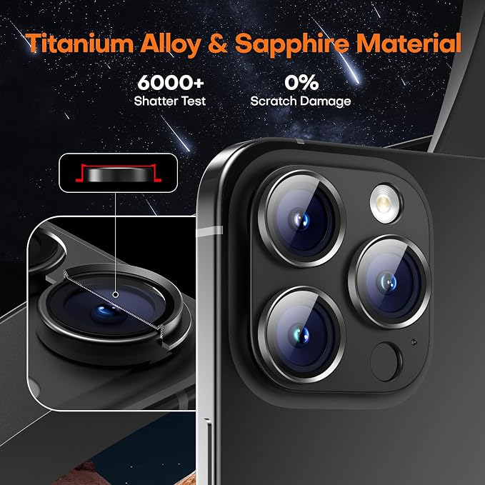 Camera Lens Protector for iPhone 16/15/14 Pro Max & 16/15/14 Pro | Black Titanium, Aluminum Alloy, 9H+ Glass Camera Cover, Nano Reinforced Adhesive, Anti-Drop, Anti-Scratch, Case Friendly - Image 5