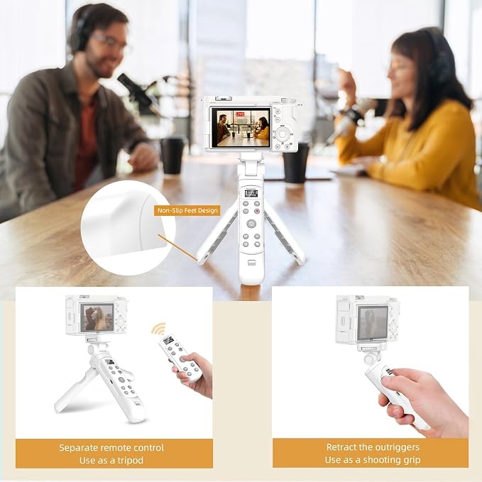 for Sony Tripod Wireless Shooting Grip with Shutter Release - Mini-Tripod with Rechargeable Remote Control for ZV-E10/ZV-E1/ZV-1/ZV-1F/RX100 VII/RX0 II/A6700/A6400/A6600/FX3/FX30, for Vlogging, White - Image 2