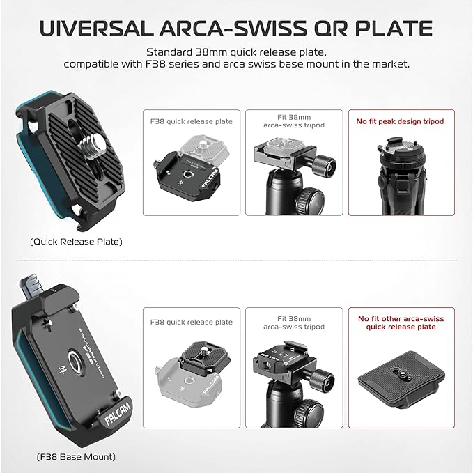 FALCAM F38 Quick Release Kit V1, Plate for DSLR/Mirroless Camera Compatible with Arca Swiss and Clamp for Tripod/Stablizer/Gimbal/Slider-2268 - Image 2