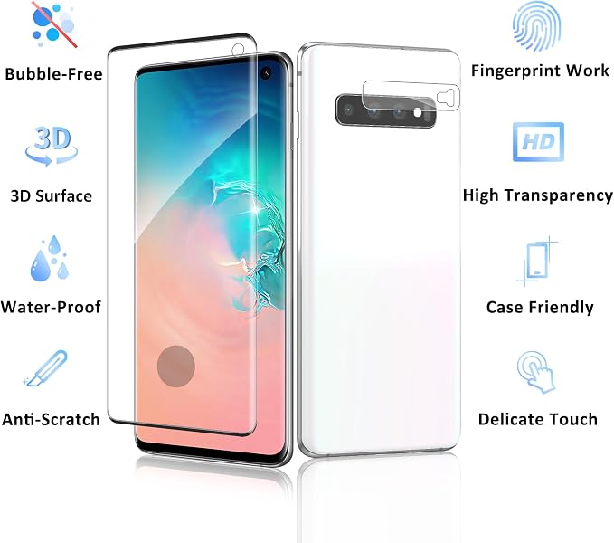 For Samsung Galaxy S10 Screen Protector, 2+2 9H Tempered Glass, Lens Guard | Ultrasonic Fingerprint Compatible, 3D Curved Fit, Case-Friendly, HD Clear, Responsive Touch, Guided Install - Image 7