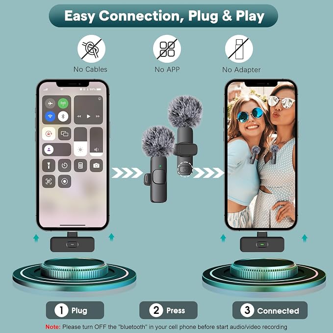 MAYBESTA Wireless Mini Microphone for iPhone, Android Phone - 2 Pack Lavalier Lapel Mic for Audio Video Recording - Clip on Content Creator Microphones for YouTube Tiktok Podcast Vlogging - Image 5