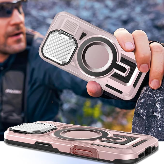 Camera Stand Case for iPhone 13 Pro Max, [Compatible with Mag Safe] [Lens Cover] 2024 Version Military Grade Protective Soft Case for iPhone 13 Pro Max 6.7 inch Men Women, Pink - Image 7