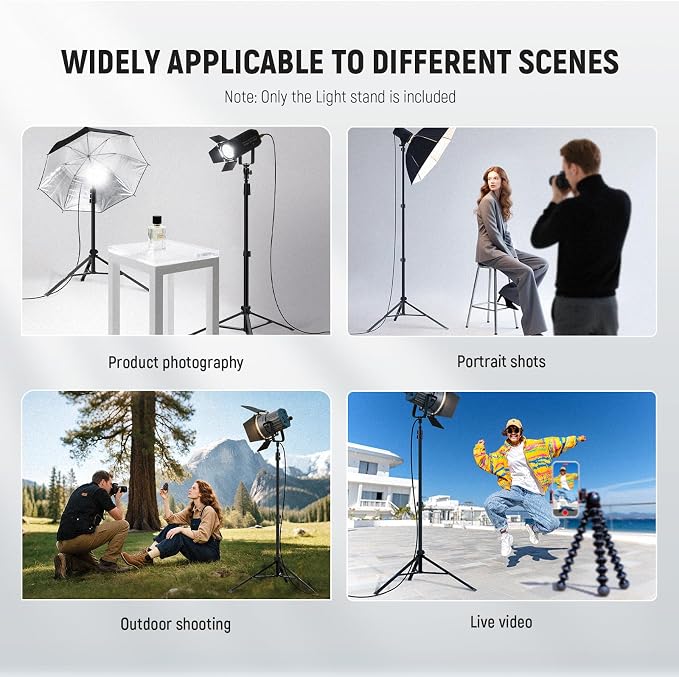 NEEWER Photography Light Stand 1.8-6.6ft/56-200cm with Ball Head 1/4" Screw, Max Load 8.8lb/4kg Aluminum Portable Studio Lighting Tripod, Phone Video Stand for Strobe Light Softbox DSLR Camera, ST200B - Image 7