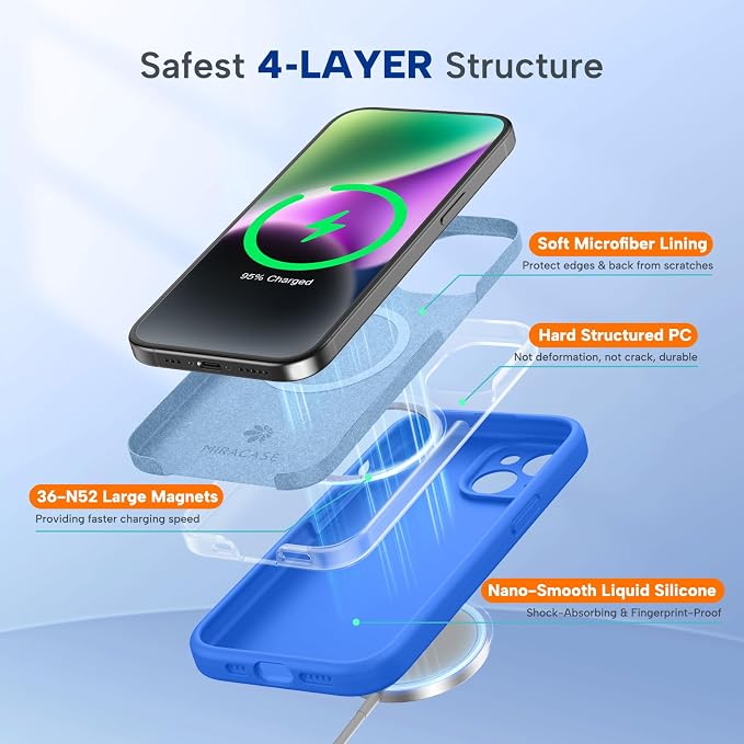 Miracase Silicone & Magnetic for iPhone 14 Case, Mediterranean Blue | Compatible with MagSafe, Soft Microfiber Lining, Premium Silicone Cover Shockproof Drop Protection Phone Case for 14 - Image 3