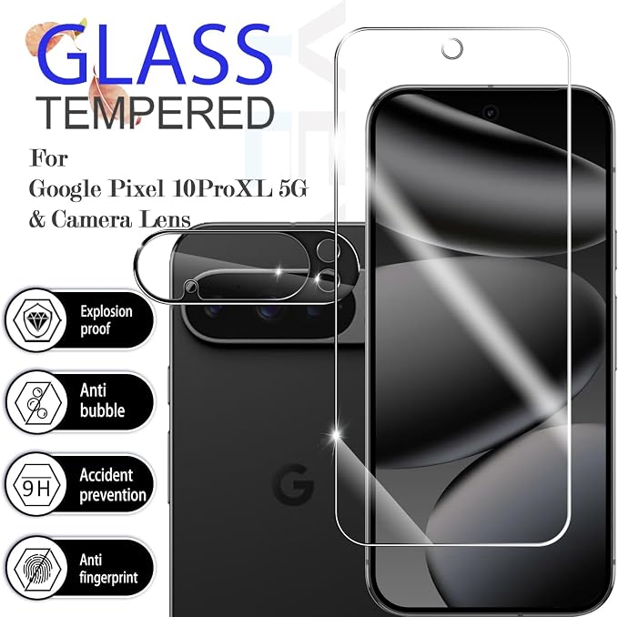 Screen Protector for Google Pixel 10 Pro XL & Camera Lens Protectors [2+2 Pack] [Ultrasonic Fingerprint Unlock] [Case Friendly] [Bubble-Free] Tempered Glass For Pixel 10 Pro XL - Image 2