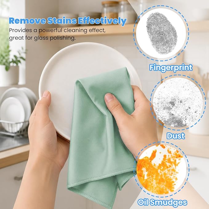 Puomue 12 Pack Microfiber Glass Cleaning Cloth, 10.8 Inch x 13.8 Inch, Lint Free Quickly Clean Windows, Mirrors, Glasses, Phone Screens, Camera Lenses (Grey+Blue+Green) - Image 6