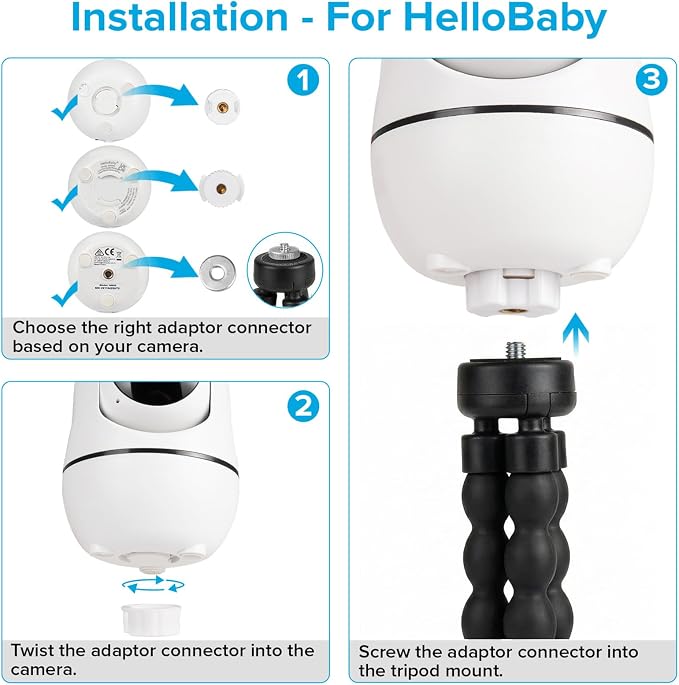 wochel Tripod Baby Monitor Mount for HelloBaby HB65/HB40/ HB6550/ HB6148/ HB6560/HB66/HB6339/HB6550 Pro, ANMEATE SM935E, Flexible Baby Camera Mount Attach Your Camera Wherever You Want (Black) - Image 5