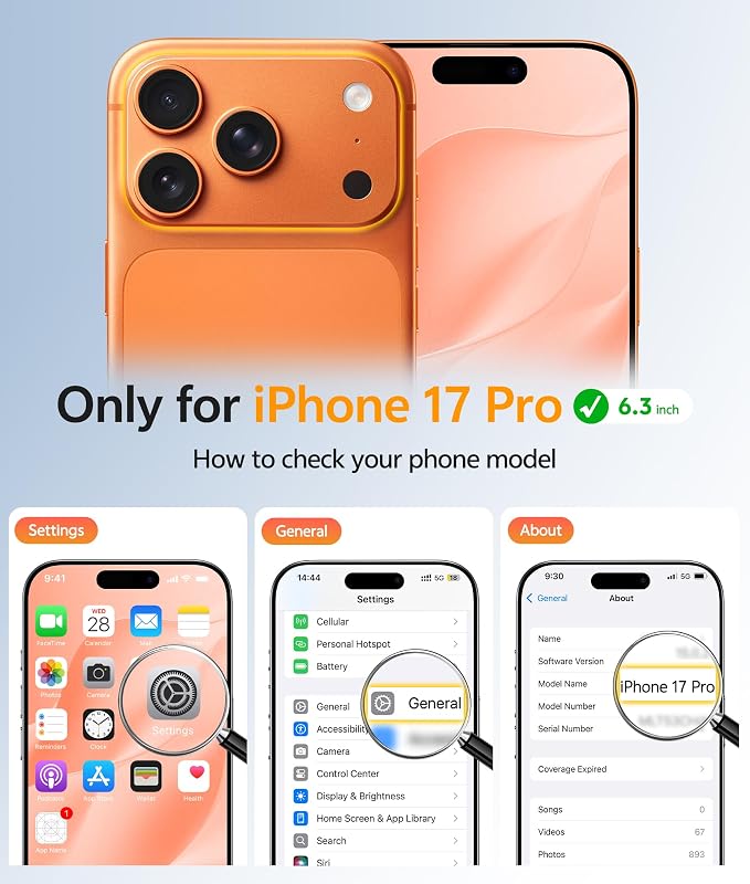 FNTCASE for iPhone 17 Pro Case, Fit for Magsafe, Screen Protector, Orange | Full Camera Protection, Translucent Matte, 14FT Military Grade Drop Proof, Shockproof Protective Phone Cover - Image 2