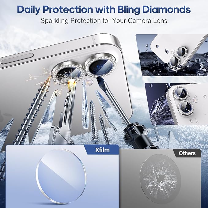 for iPhone 17 Camera Lens Protector Cover Bling Diamond, Silver | Individual Metal, 9H Hardness, Scratch Resistant, Shockproof, Drop Protection, Case Friendly, Stylish Accessories - Image 3