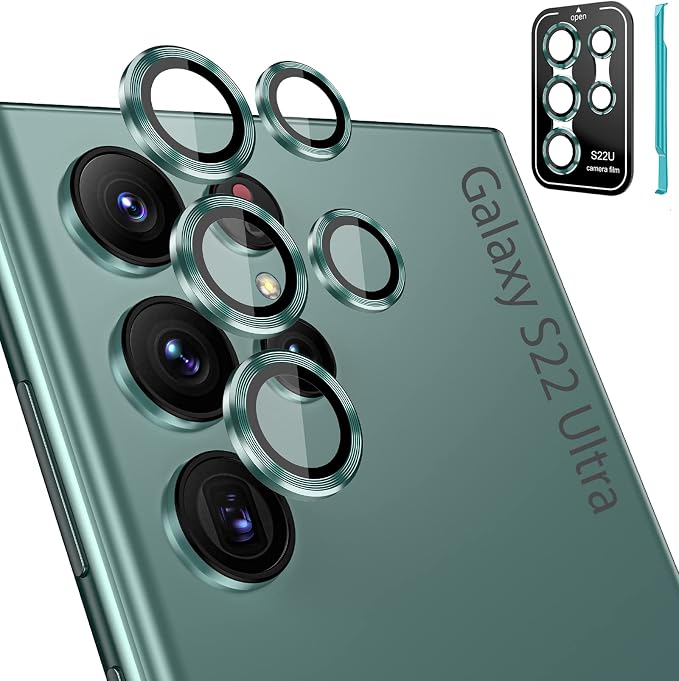 Tensea Compatible with Samsung Galaxy S22 Ultra Camera Lens Protector | 9H Tempered Glass Camera Cover Screen Protector Metal Individual Ring [Installation Tray][Case Friendly] by Tensea