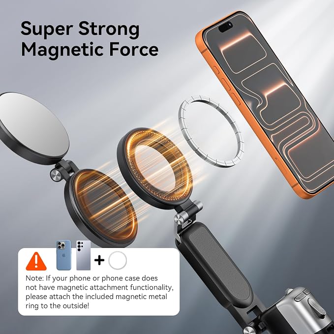 AMAZEAR Phone Camera Grip with Selfie Stick Tripod, Cellphone Accessories with Detachable Wireless Shutter Button for iPhone 16 17 Pro Max, Comfort Ergonomic Phone Handle Holder, Black with Light - Image 8