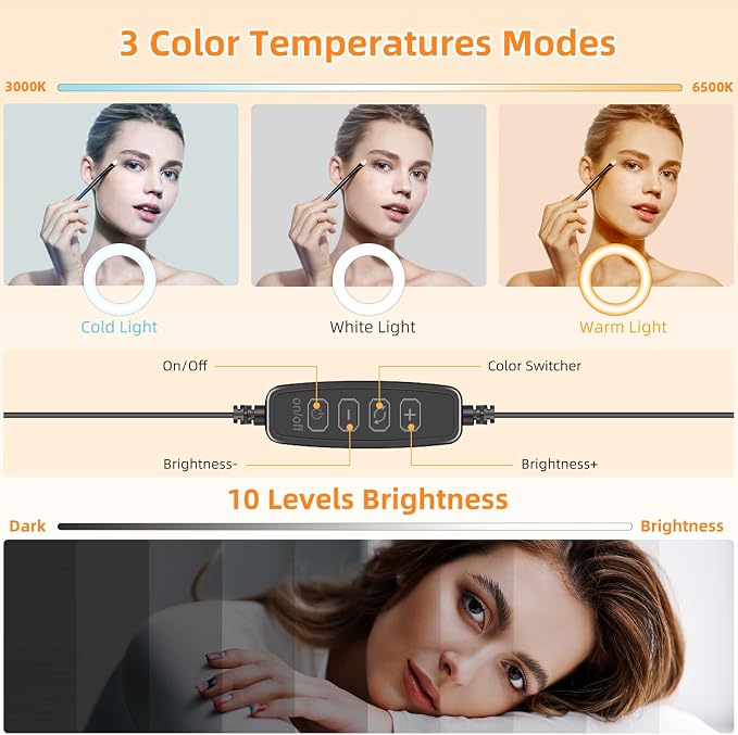 2Packs-Ring Light for Computer Laptop,Video Conference Lighting kit for Zoom Meetings,5" Small Led Selfie Light Portable DeskLight with Stand,Cell Phone Holder Desktop Lighting for Skype Call Black - Image 6