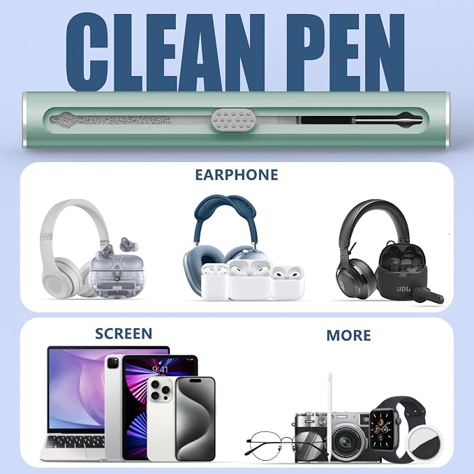 Inesore for AirPod Cleaning Kit, for Phone Earbuds Electronics (Green) | Metal Tip, High-Density Soft Brush, Flocked Sponge Tip, 3 in 1 Design, Compact & Lightweight, Easy Operation, Easy to Carry - Image 6